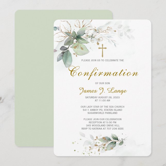 Personalised Catholic Confirmation  Invitation (Front/Back)