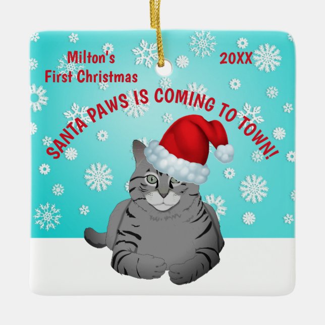 Personalised Cat's First Christmas Ornament (Front)