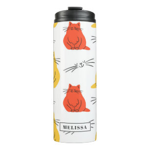 Personalised Cats Pattern Orange Yellow Thermal Tumbler