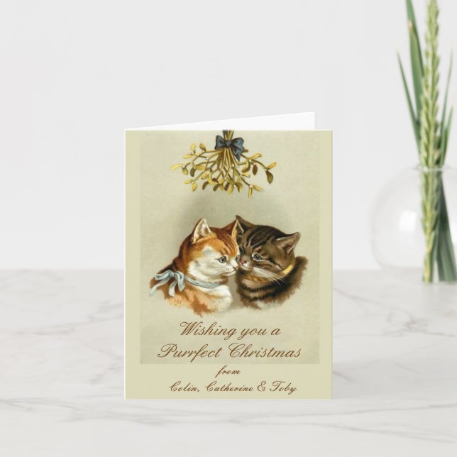 Personalised Cats Vintage Christmas Card (Front)