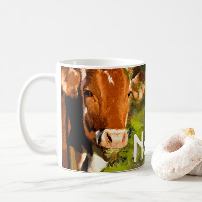 Personalised Cattle Ranch Farm Design Coffee Mug (With Donut)