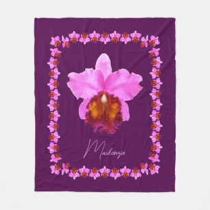 Personalised Cattleya Orchid Motif Print Fleece Blanket