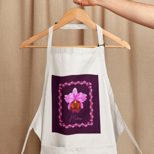 Personalised Cattleya Orchid Motif Print Standard Apron