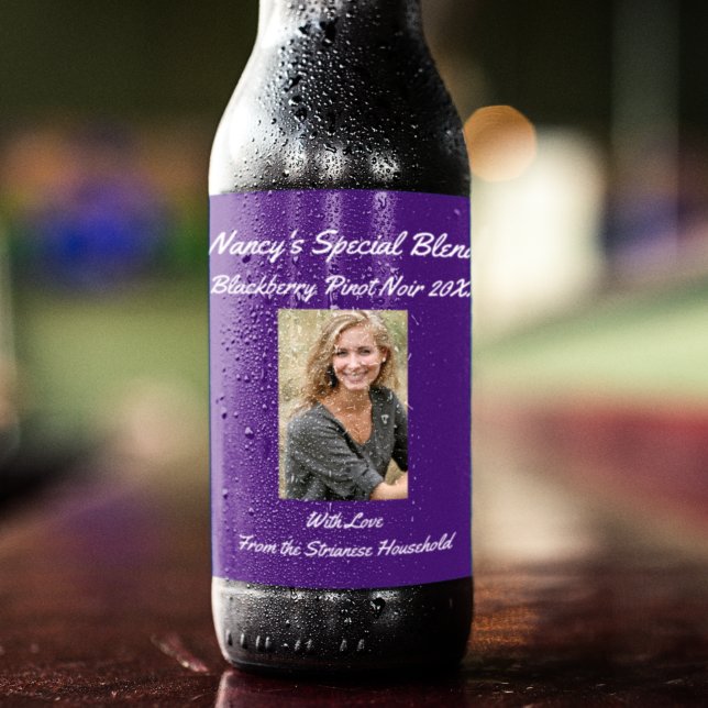 Personalised Causal Purple Friend Party Wine Label (Creator Uploaded)