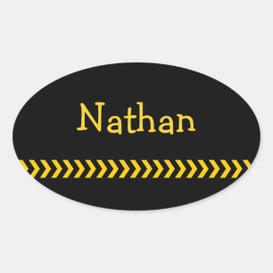 Personalised Caution Tape on Black with Name Oval Sticker