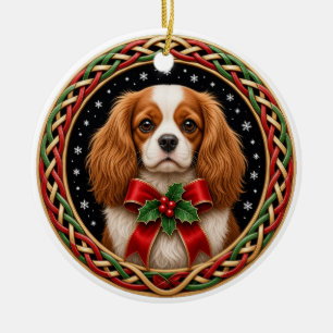 Personalised Cavalier Celtic Knot Christmas Ceramic Tree Decoration