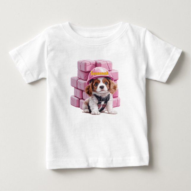 Personalised Cavalier Puppy Construction T-Shirt (Front)