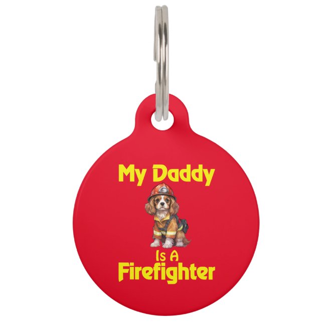 Personalised Cavalier Spaniel Firefighter Daddy Pet Tag (Front)