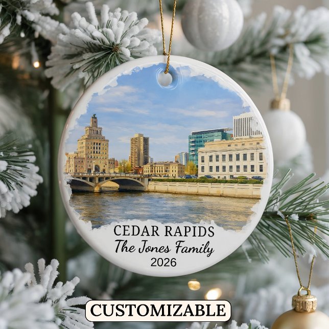 Personalised Cedar Rapids Ornament, Custom Iowa Ceramic Tree Decoration (Creator Uploaded)