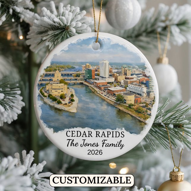 Personalised Cedar Rapids Ornament, Custom Iowa Ceramic Tree Decoration (Creator Uploaded)