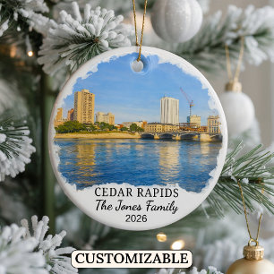 Personalised Cedar Rapids Ornament, Custom Iowa Ceramic Tree Decoration