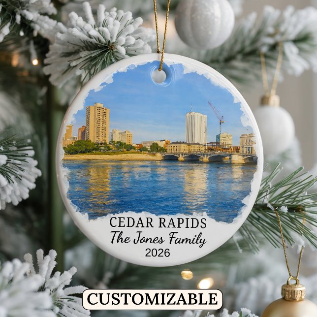 Personalised Cedar Rapids Ornament, Custom Iowa Ceramic Tree Decoration (Creator Uploaded)