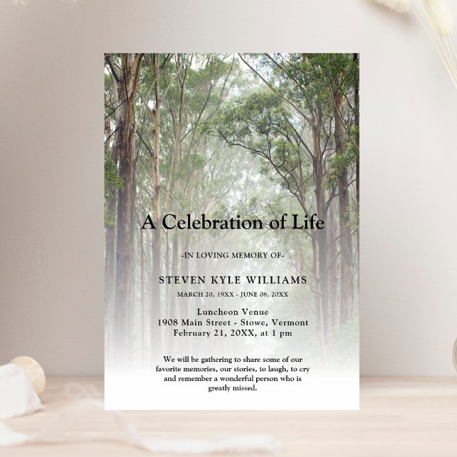 Personalised Celebration of Life Funeral Forest  Invitation (Forest Celebration of Life Invitation)