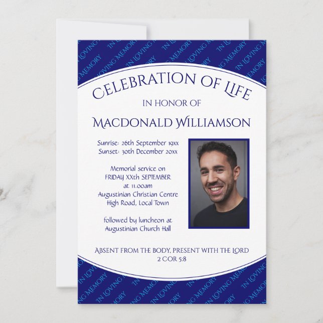 Personalised CELEBRATION OF LIFE Funeral Invite (Front)
