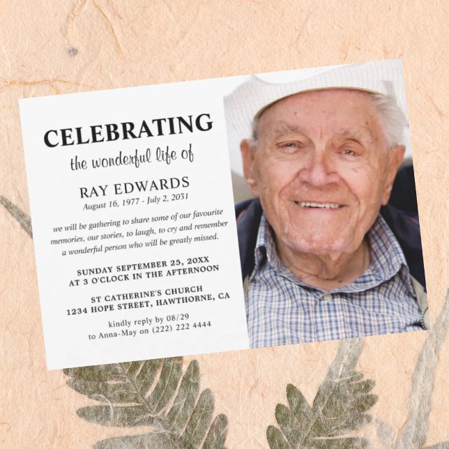 Personalised Celebration of Life Funeral Memorial  Invitation (Creator Uploaded)