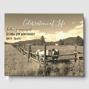 Personalised Celebration Of Life Sepia Horses Guest Book