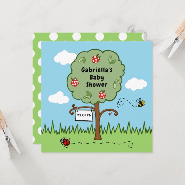 Personalised Celebration Tree Baby Shower Invite (Front/Back In Situ)