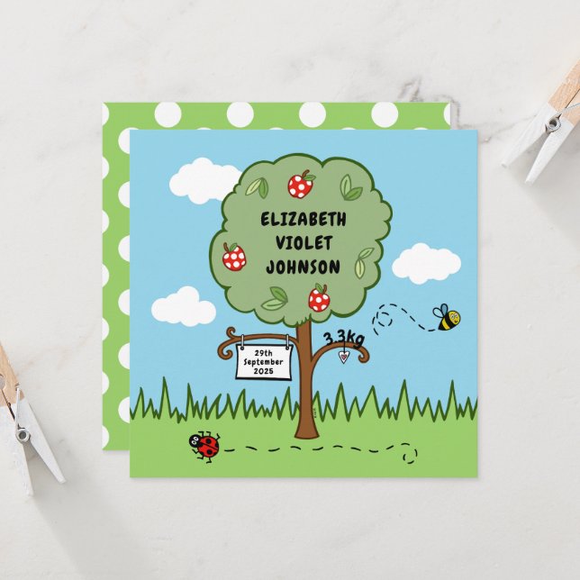 Personalised Celebration Tree Birth Announcement (Front/Back In Situ)