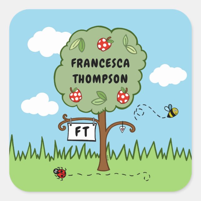 Personalised Celebration Tree Kid's  Square Sticker (Front)