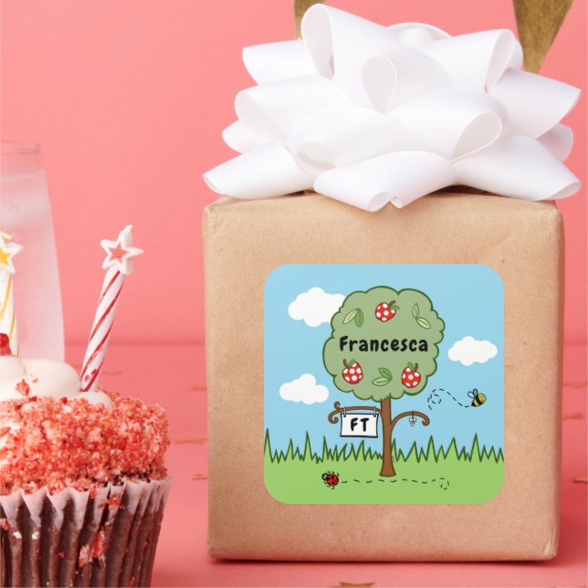 Personalised Celebration Tree Kid's  Square Sticker (Party)