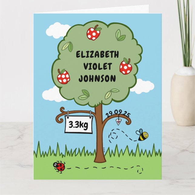Personalised Celebration Tree Newborn New Baby Card (Front)