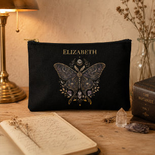 Personalised Celestial Moth Dark Botanical Accessory Pouch