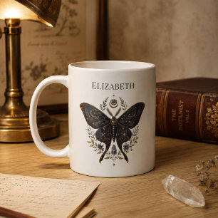 Personalised Celestial Moth Dark Botanical Coffee Mug