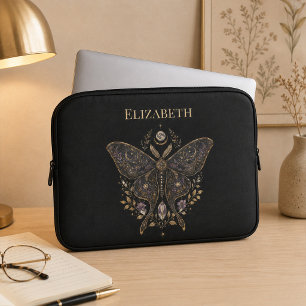 Personalised Celestial Moth Dark Botanical Laptop Sleeve