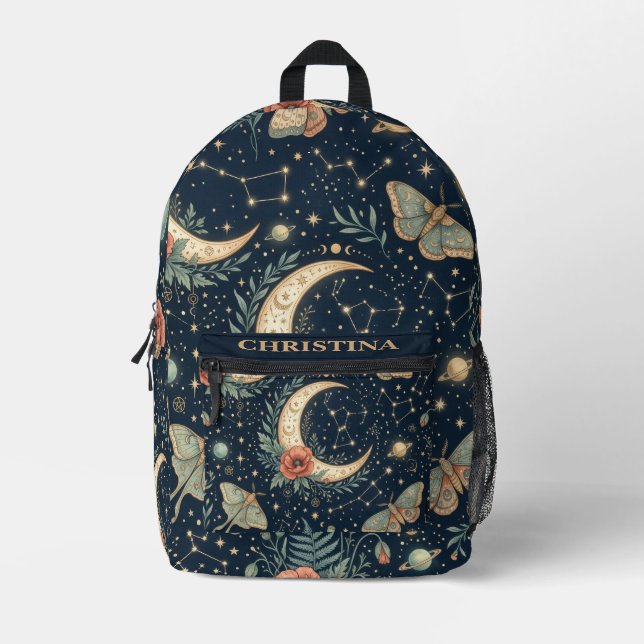 Personalised Celestial Moth & Moon Printed Backpack (Front)