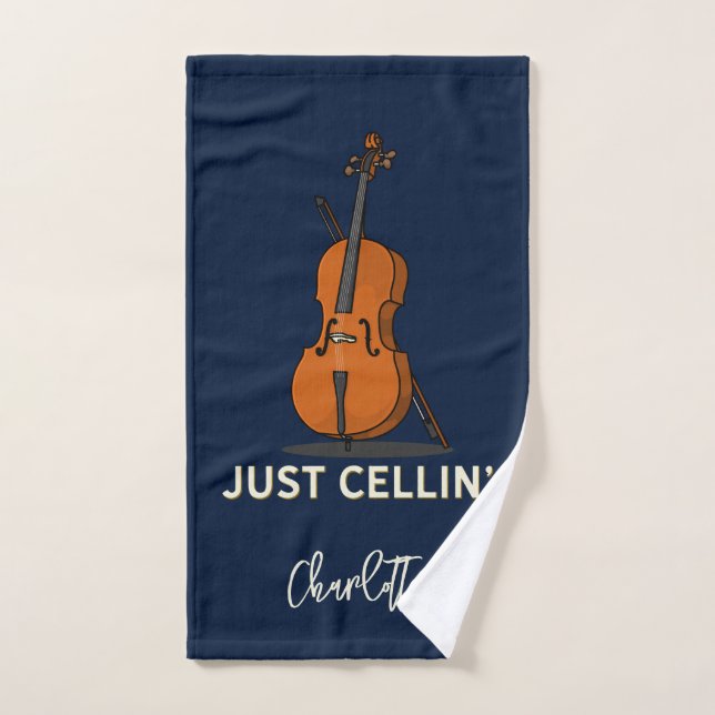 Personalised Cello Script Monogram Musician Hand Towel (Hand Towel)