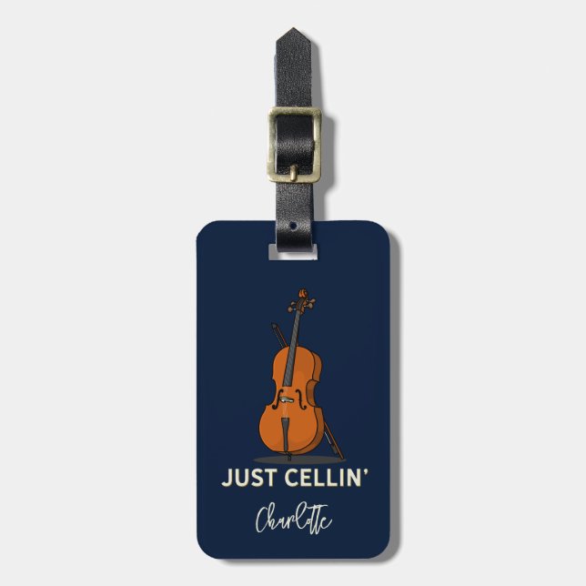 Personalised Cello Script Monogram Musician Luggage Tag (Front Vertical)