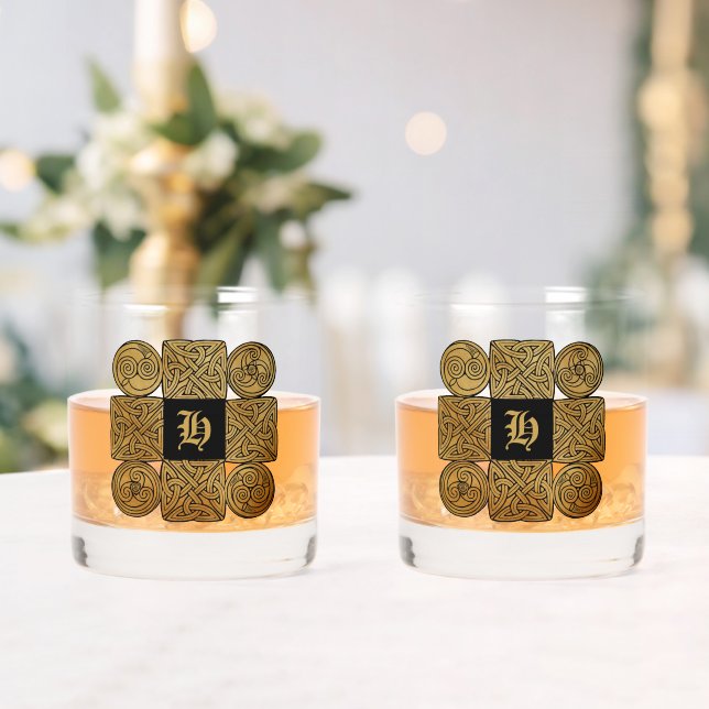 Personalised Celtic Knotwork Cross Whiskey Glass (Insitu (Wedding))
