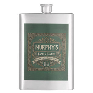 Personalised Celtic Tavern Vintage Green Whiskey Hip Flask