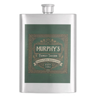 Personalised Celtic Tavern Vintage Green Whiskey Hip Flask