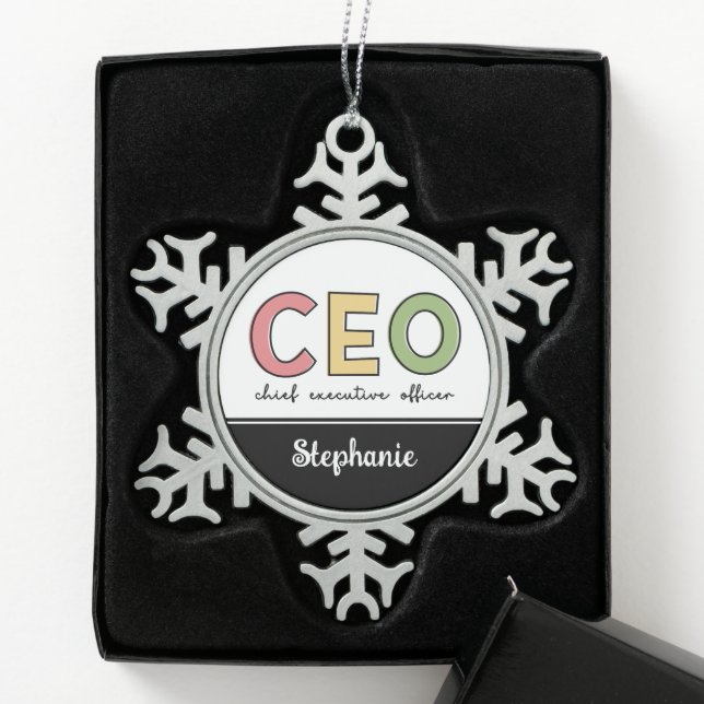 Personalised CEO Chief Executive Officer Boss Gift Snowflake Pewter Christmas Ornament (Box)