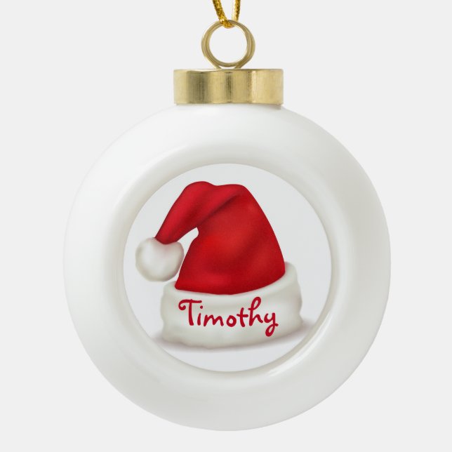 Personalised Ceramic Ball Ornament/Santa Hat Ceramic Ball Christmas Ornament (Front)