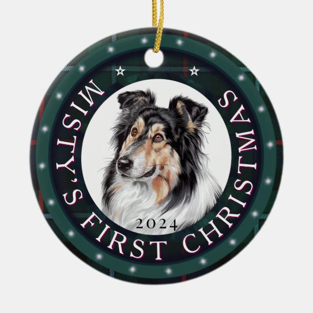 Personalised Ceramic Circle Pet Xmas Tree Ornament (Front)