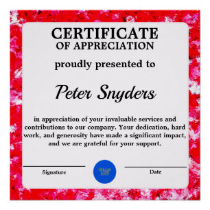 Personalised Certificate Of Appreciation Poster
