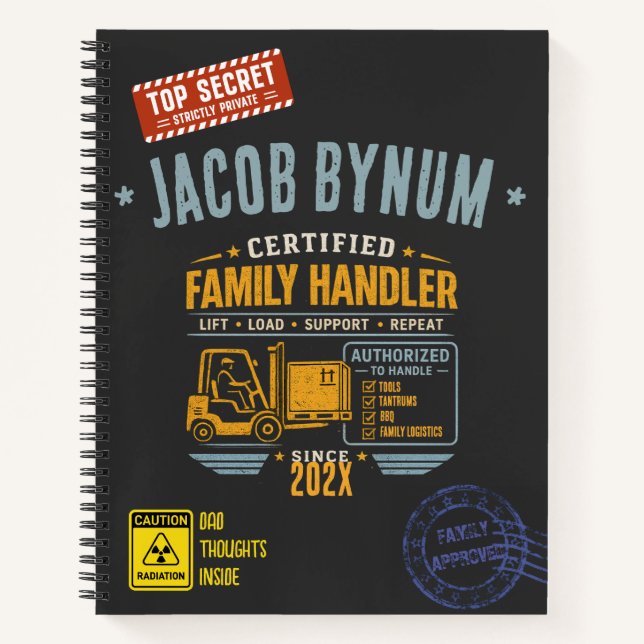 Personalised Certified Family Handler Funny Dad Notebook (Front)