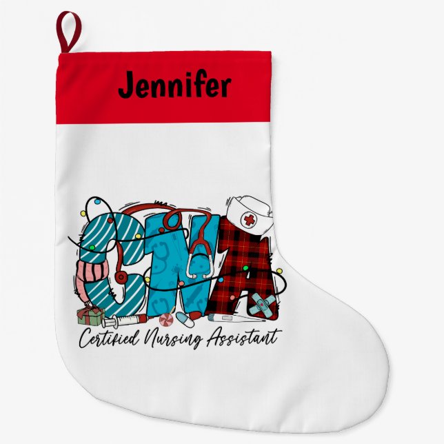 Personalised Certified Nursing Assistant Christmas Large Christmas Stocking (Front)