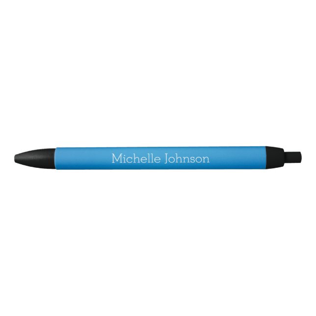 Personalised Cerulean Blue Grainy Texture Black Ink Pen (Front)