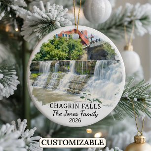Personalised Chagrin Falls Ornament, Custom Ohio Ceramic Tree Decoration