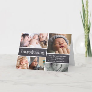 Personalised Chalk Introducing Baby Photo Collage Card