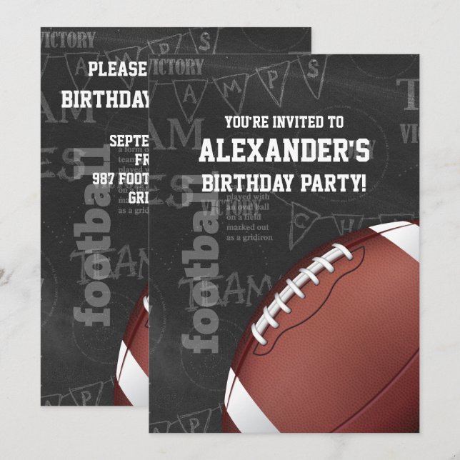 Personalised Chalkboard American Football Invitation (Front/Back)