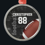 Personalised Chalkboard American Football Metal Tree Decoration<br><div class="desc">A modern American football grid iron design featuring a football on a chalkboard typography background with football terminology in the background. The design features customisable text for the name and number of the football player or grid iron fan. This design has been made in part with graphics licensed by Graphics...</div>