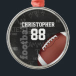 Personalised Chalkboard American Football Metal Tree Decoration<br><div class="desc">A modern American football grid iron design featuring a football on a chalkboard typography background with football terminology in the background. The design features customisable text for the name and number of the football player or grid iron fan. This design has been made in part with graphics licensed by Graphics...</div>