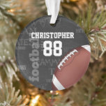 Personalised Chalkboard American Football Ornament<br><div class="desc">A modern American football grid iron design featuring a football on a chalkboard typography background with football terminology in the background. The design features customisable text for the name and number of the football player or grid iron fan. This design has been made in part with graphics licensed by Graphics...</div>