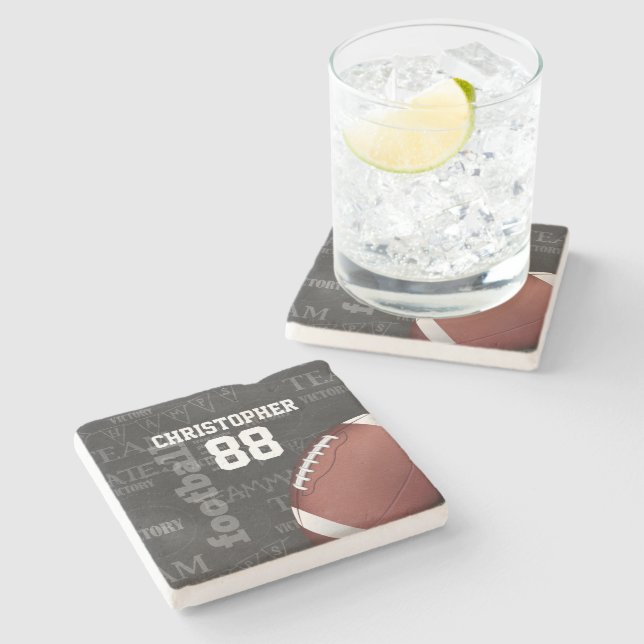Personalised Chalkboard American Football Stone Coaster (Side)