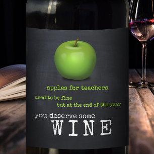 Personalised Chalkboard Apple Teacher Wine Label