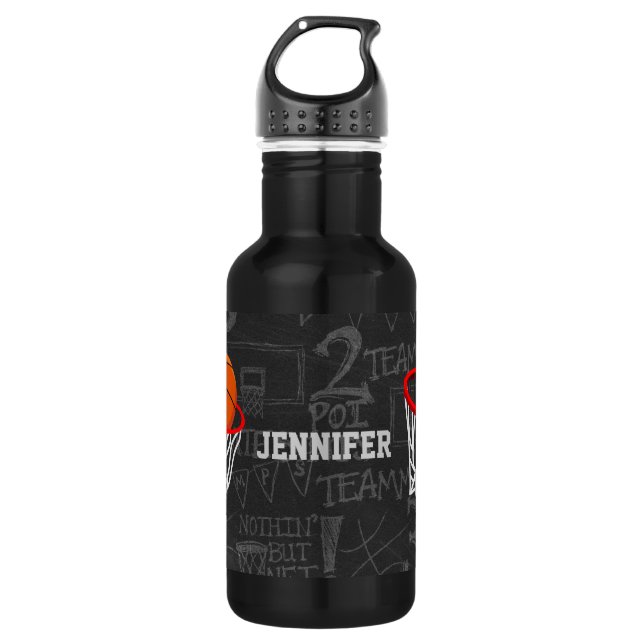 Personalised Chalkboard Basketball and Hoop 532 Ml Water Bottle (Front)